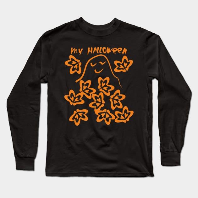 Funny orange ghost Long Sleeve T-Shirt by Evgeniya